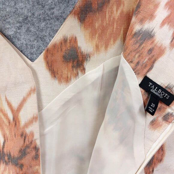 Talbots Dress Womens 20 Brown Beige Floral V Neck Sleeveless Linen Silk Pockets - Picture 3 of 13